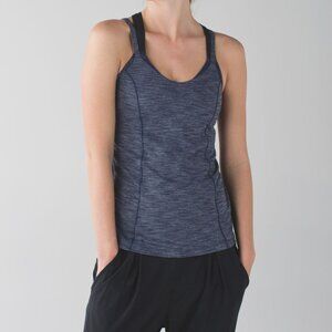 Lululemon Run For Gold Tank Heathered Deep Navy Crisscross Back Womens Size 4